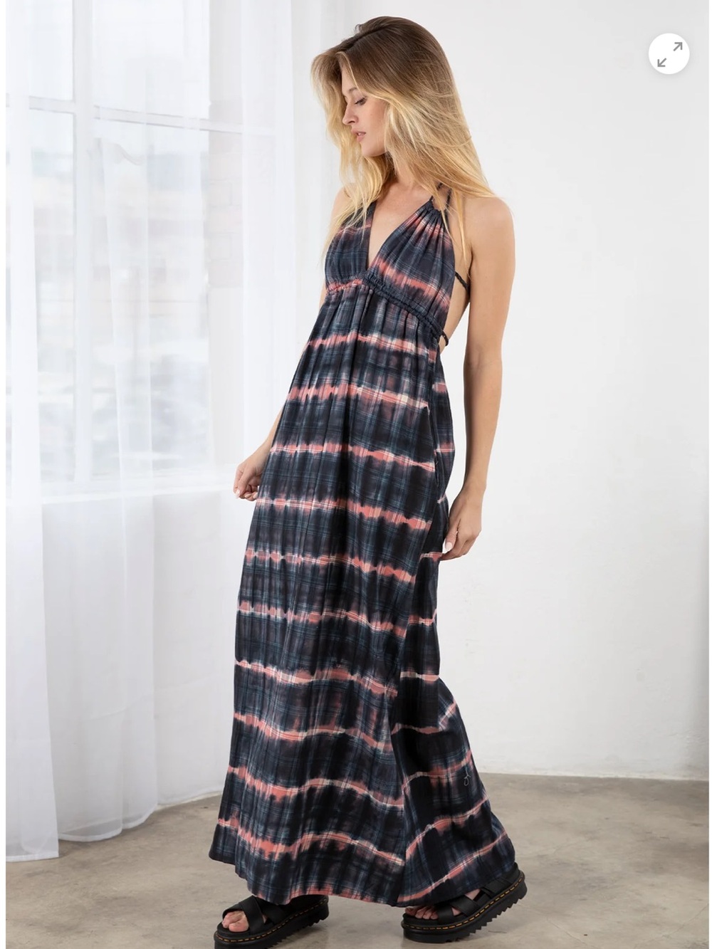 lovestitch Navy and Pink Tie-Dye Halter Maxi Dress 😍POCKETS😍 100% Cotton NWT